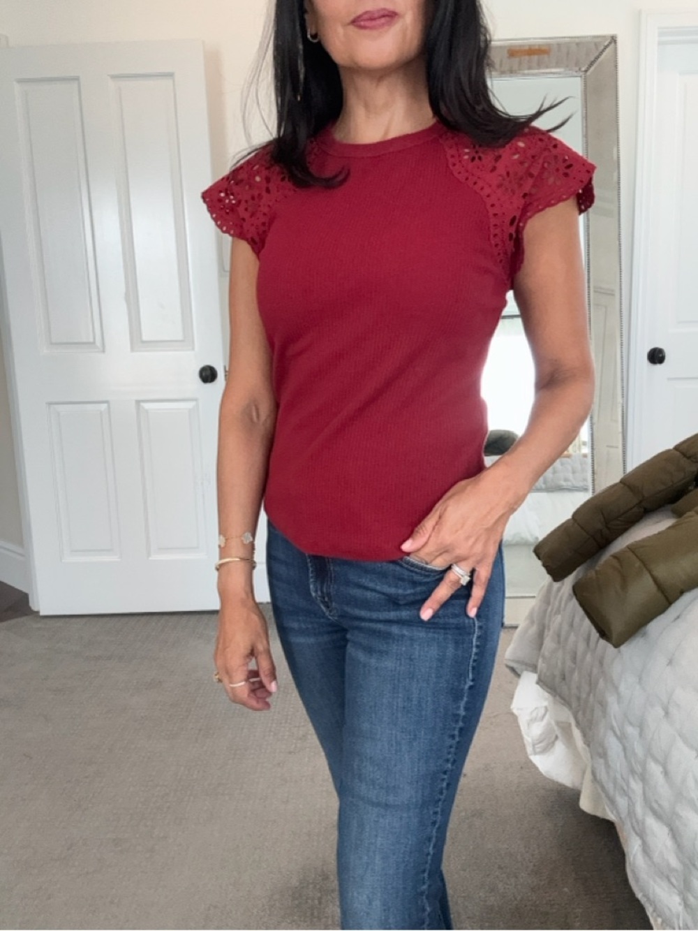 Rebecca Taylor Burgundy Eyelet Sleeve Blouse